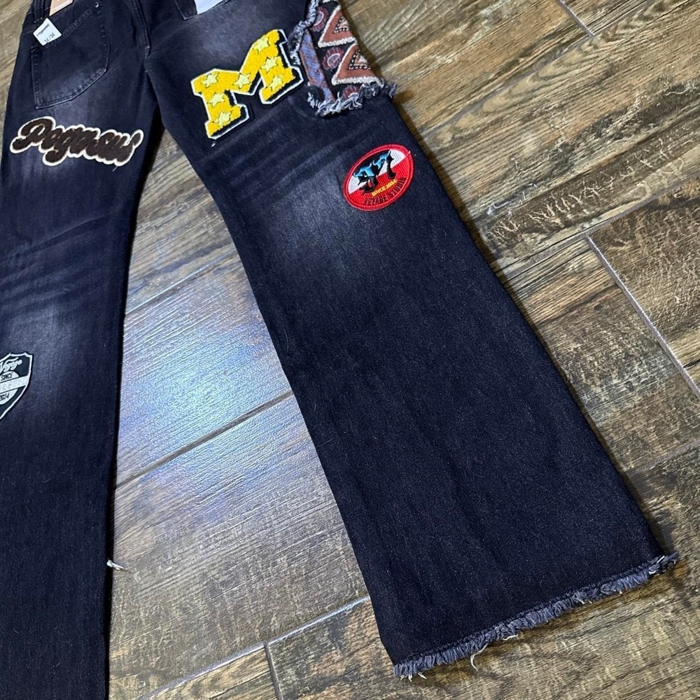 NWT Voyage Studio Black Sand Patchwork Jeans 34x34 Streetwear Denim - Picture 7 of 8